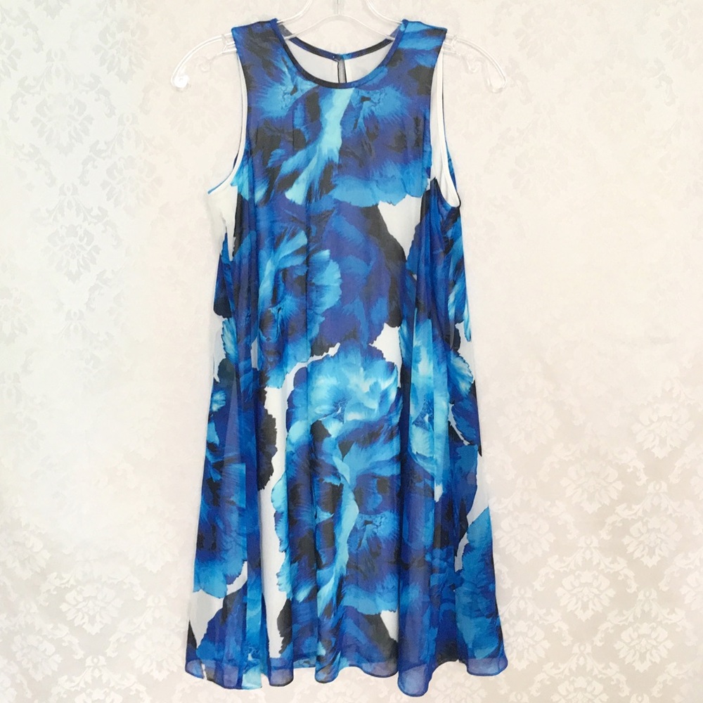 NWT Calvin Klein Blue Floral Sleeveless Dress